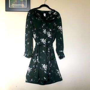 Gap Green Floral Long Sleeve Dress